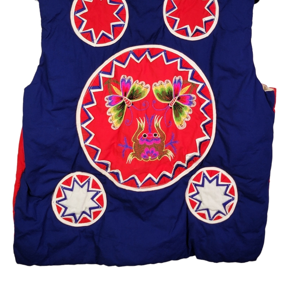 Embroidered Asain Vintage 80's Panda Butterfly Frog Motif Quilted Vest Unsized - Picture 9 of 16